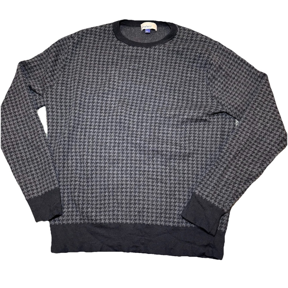 Artefact Sweater Mens Large Black Houndstooth 100% Cotton Knit